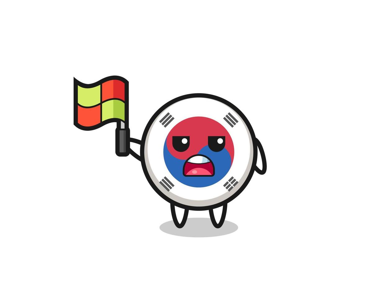 south korea flag character as line judge putting the flag up vector