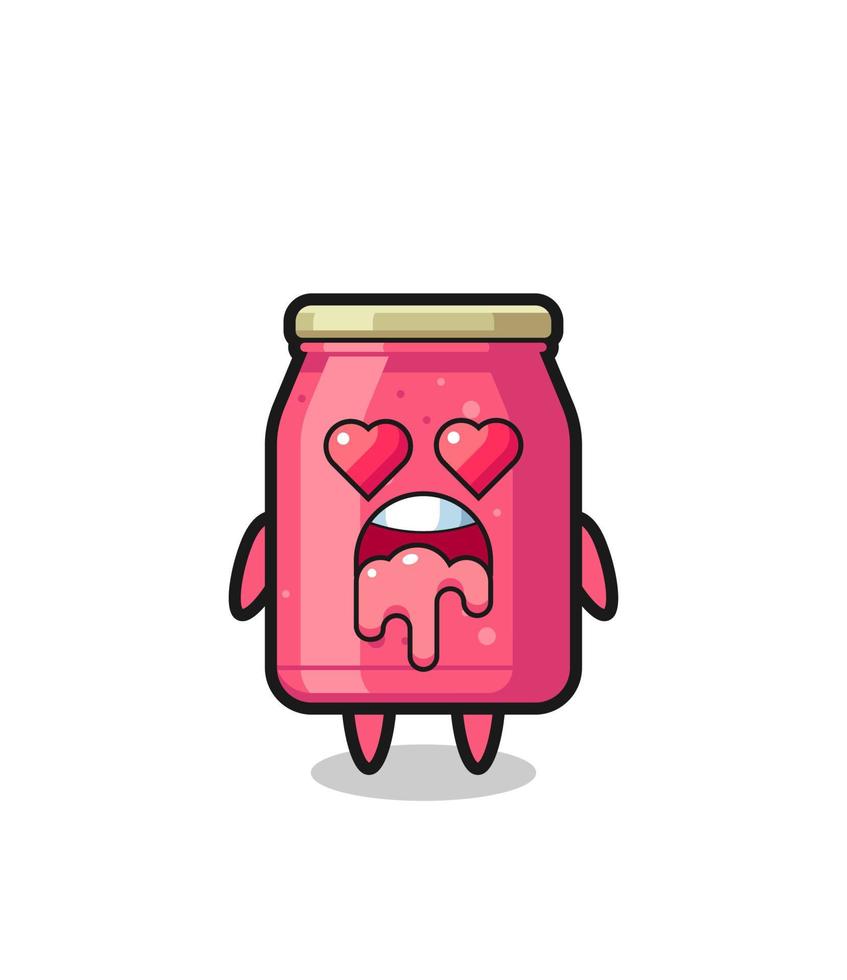 the falling in love expression of a cute strawberry jam with heart shaped eyes vector