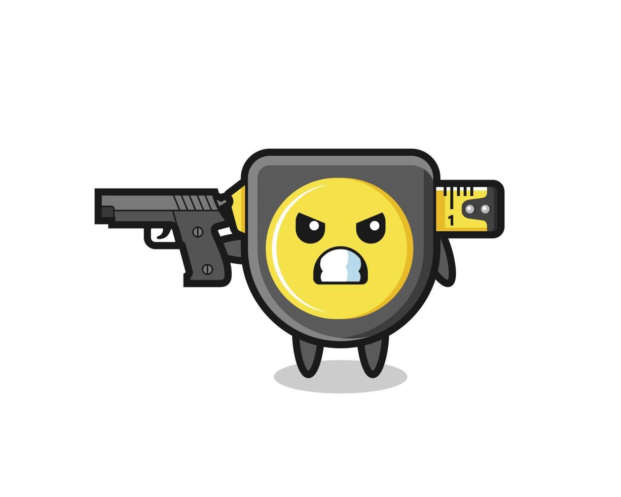 the cute tape measure character shoot with a gun vector