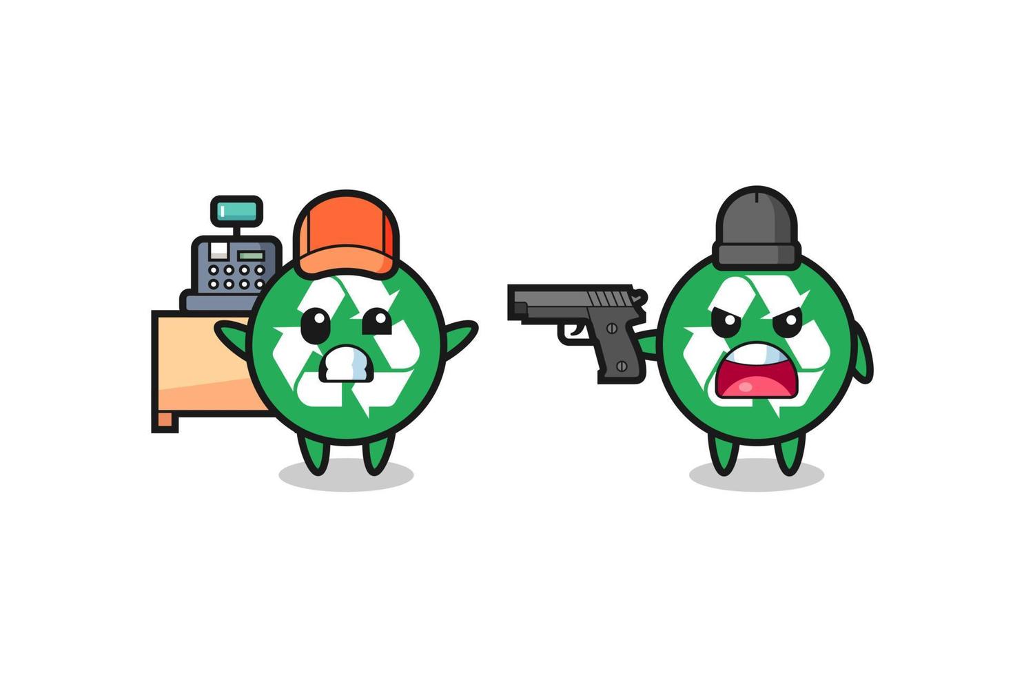 illustration of the cute recycling as a cashier is pointed a gun by a robber vector