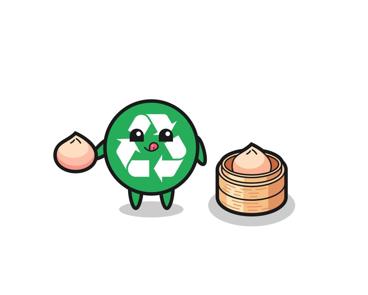 cute recycling character eating steamed buns vector