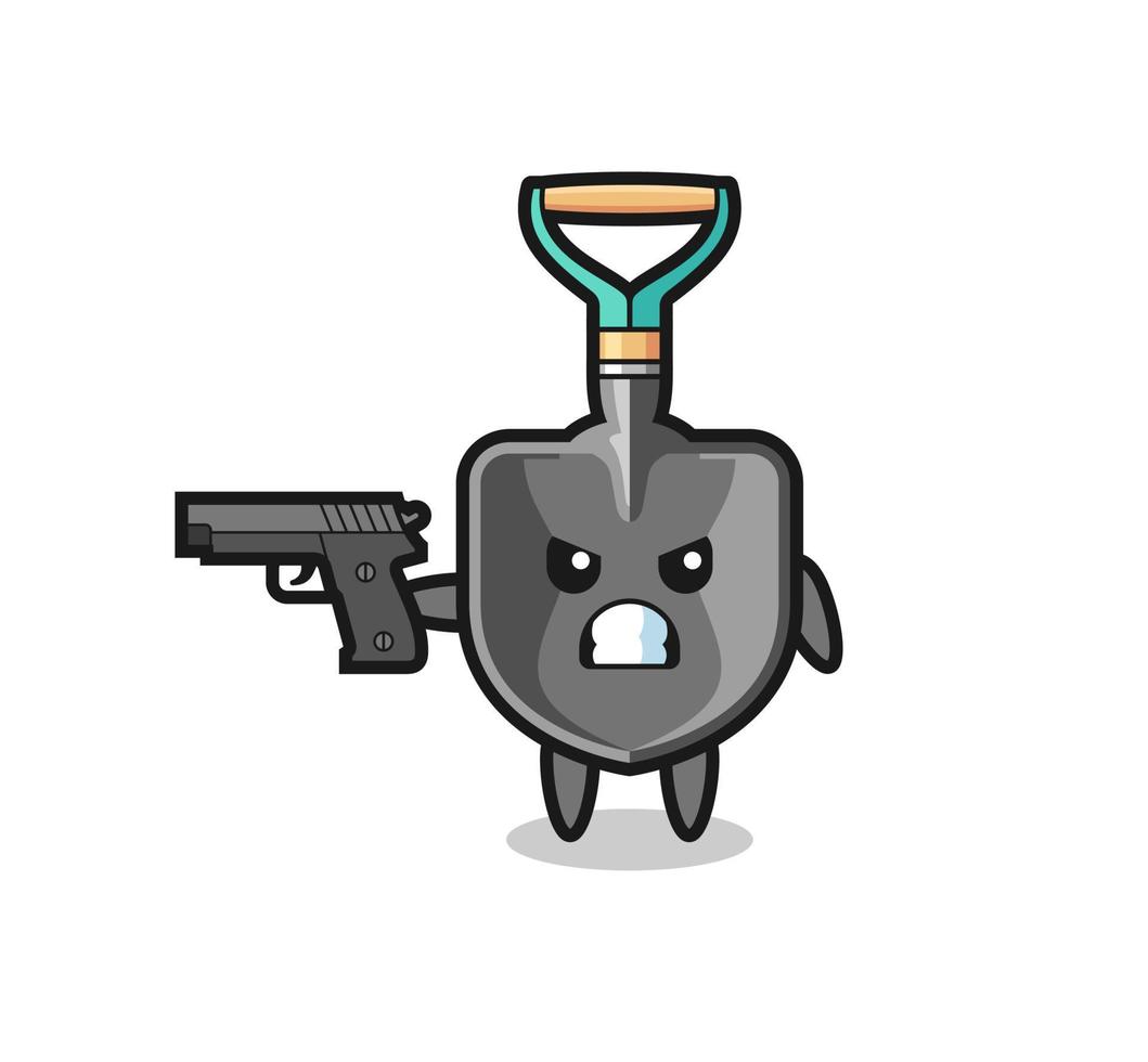 the cute shovel character shoot with a gun vector