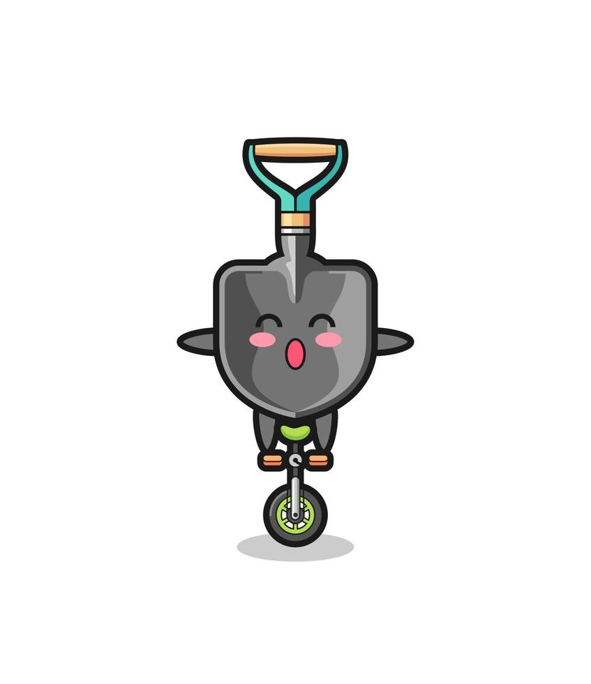 el lindo personaje de la pala está montando una bicicleta de circo vector