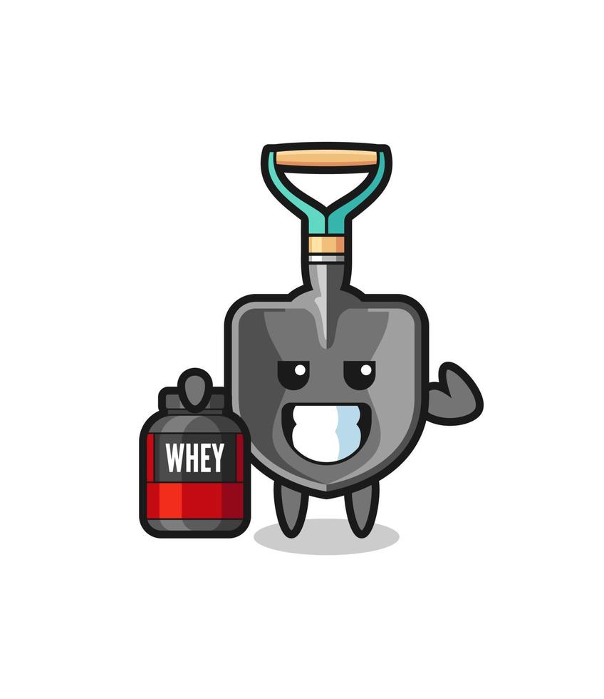 the muscular shovel character is holding a protein supplement vector