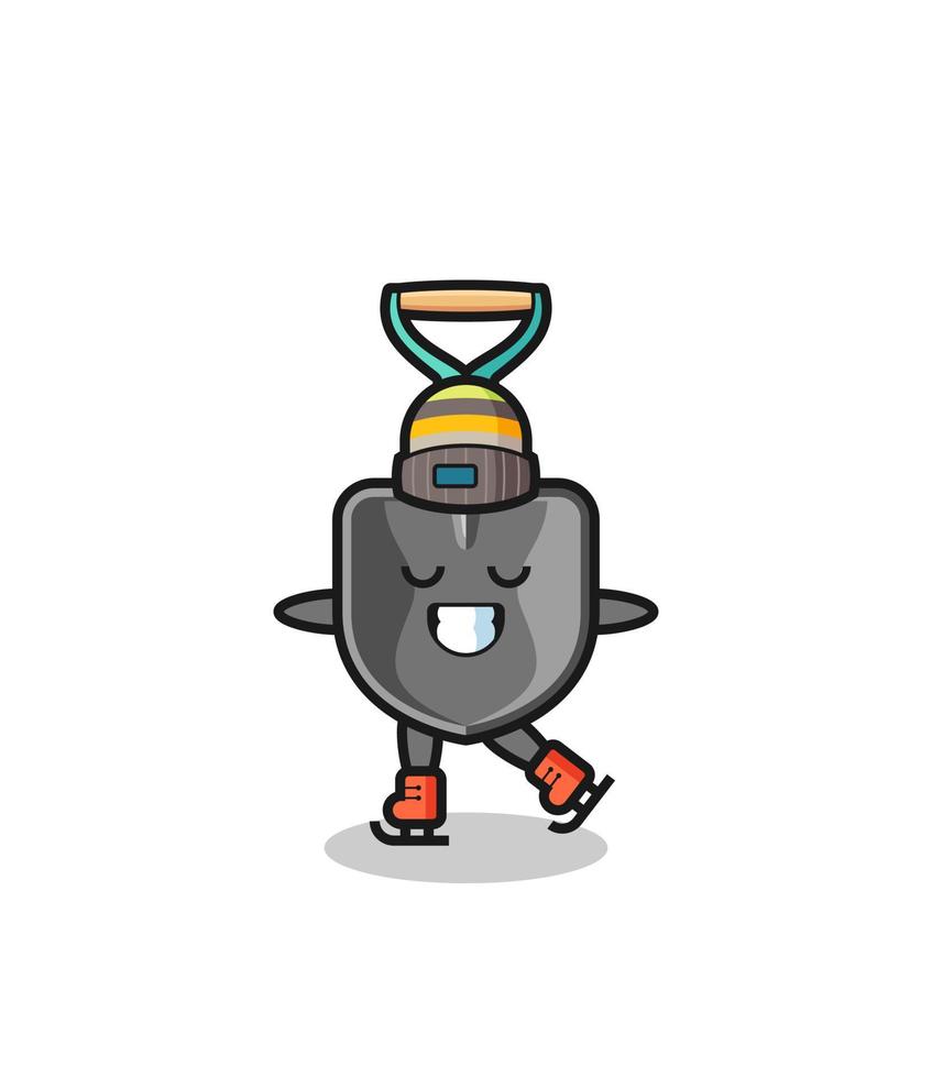 shovel cartoon as an ice skating player doing perform vector