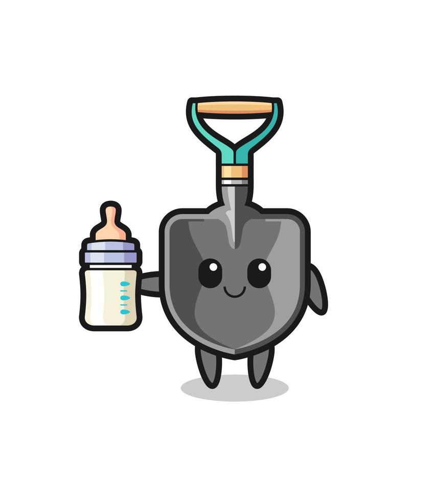 baby shovel cartoon character with milk bottle vector