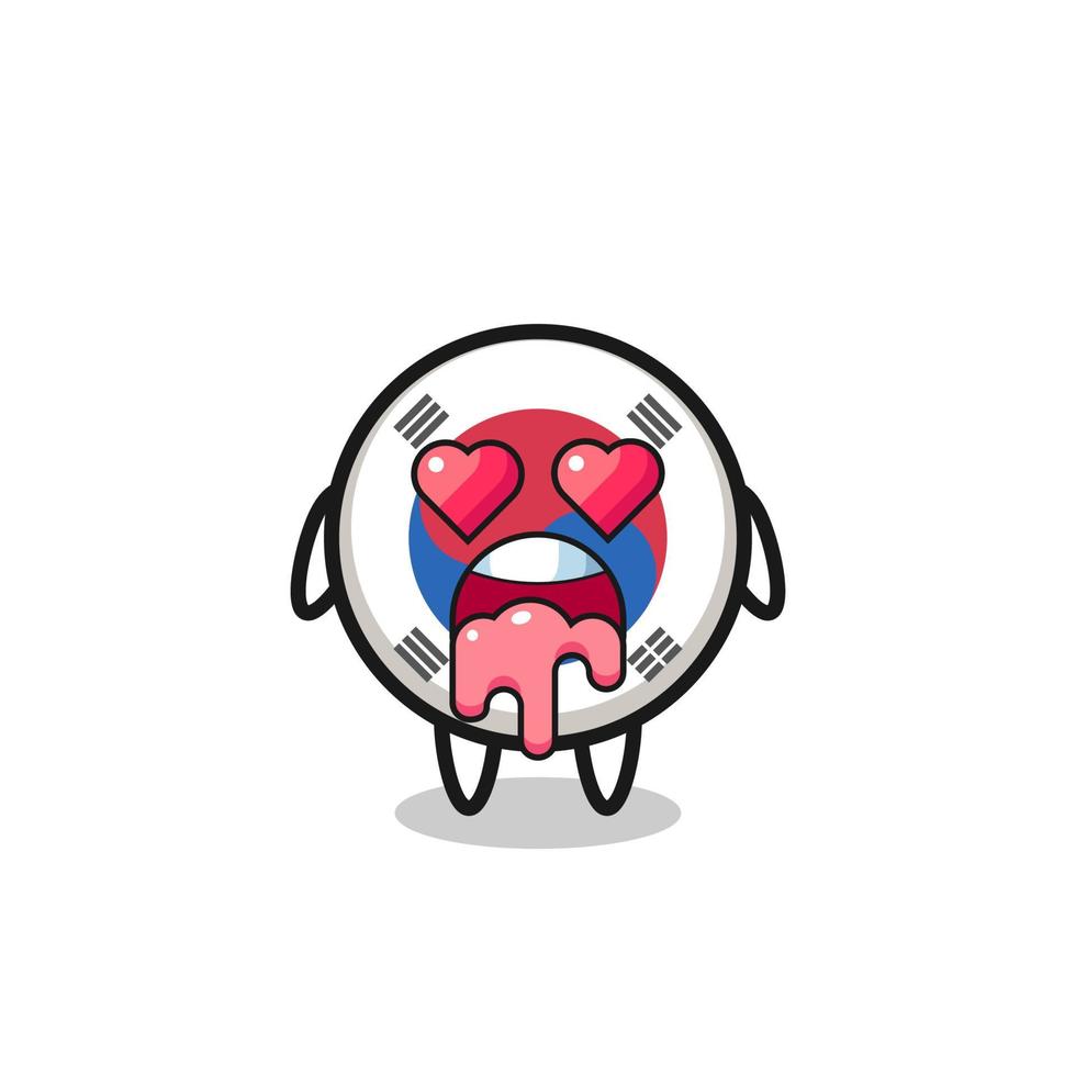 the falling in love expression of a cute south korea flag with heart shaped eyes vector