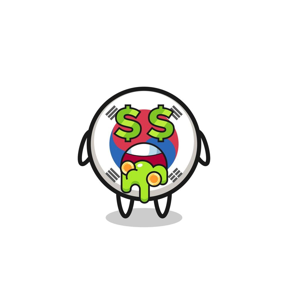 south korea flag character with an expression of crazy about money vector