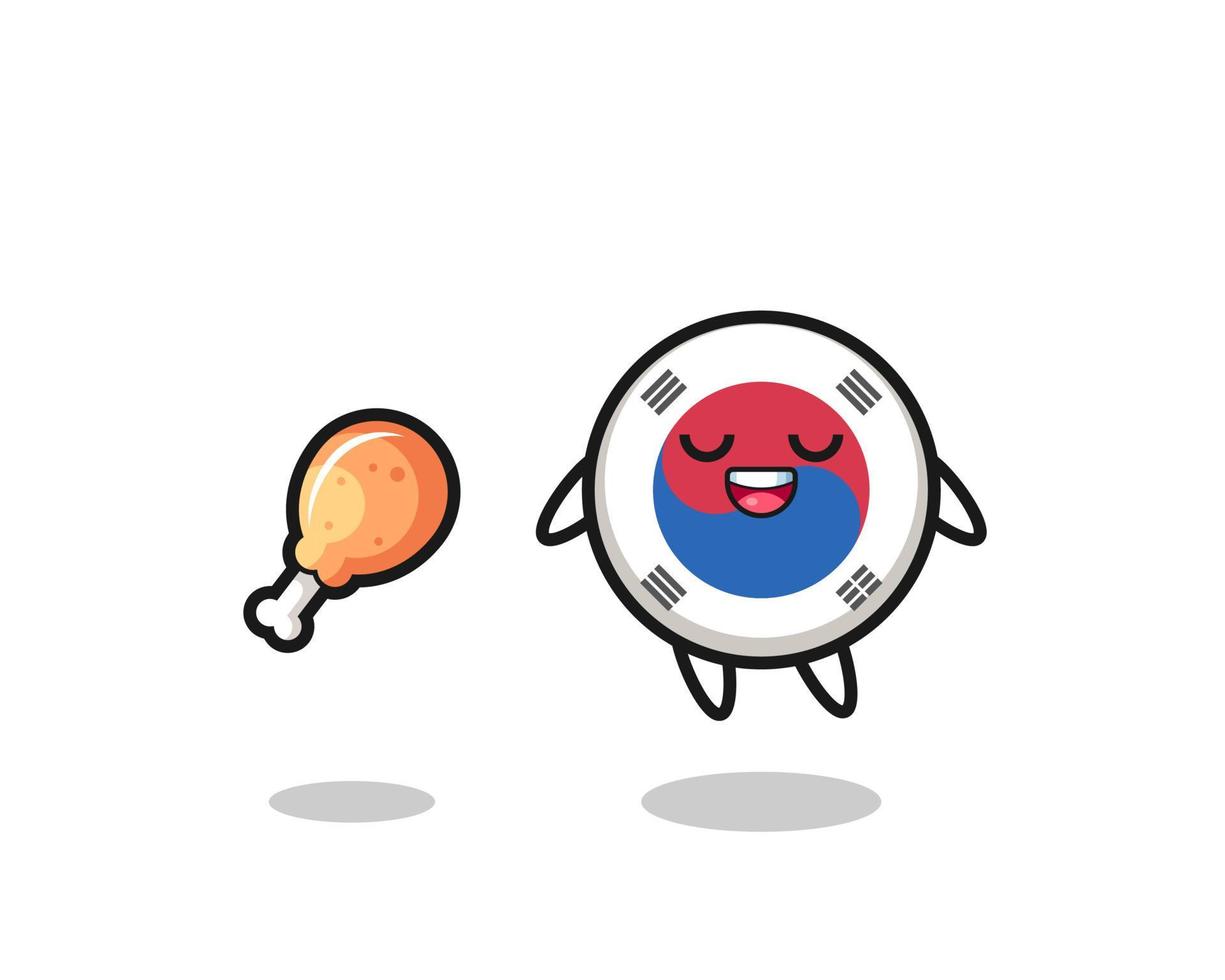 cute south korea flag floating and tempted because of fried chicken vector