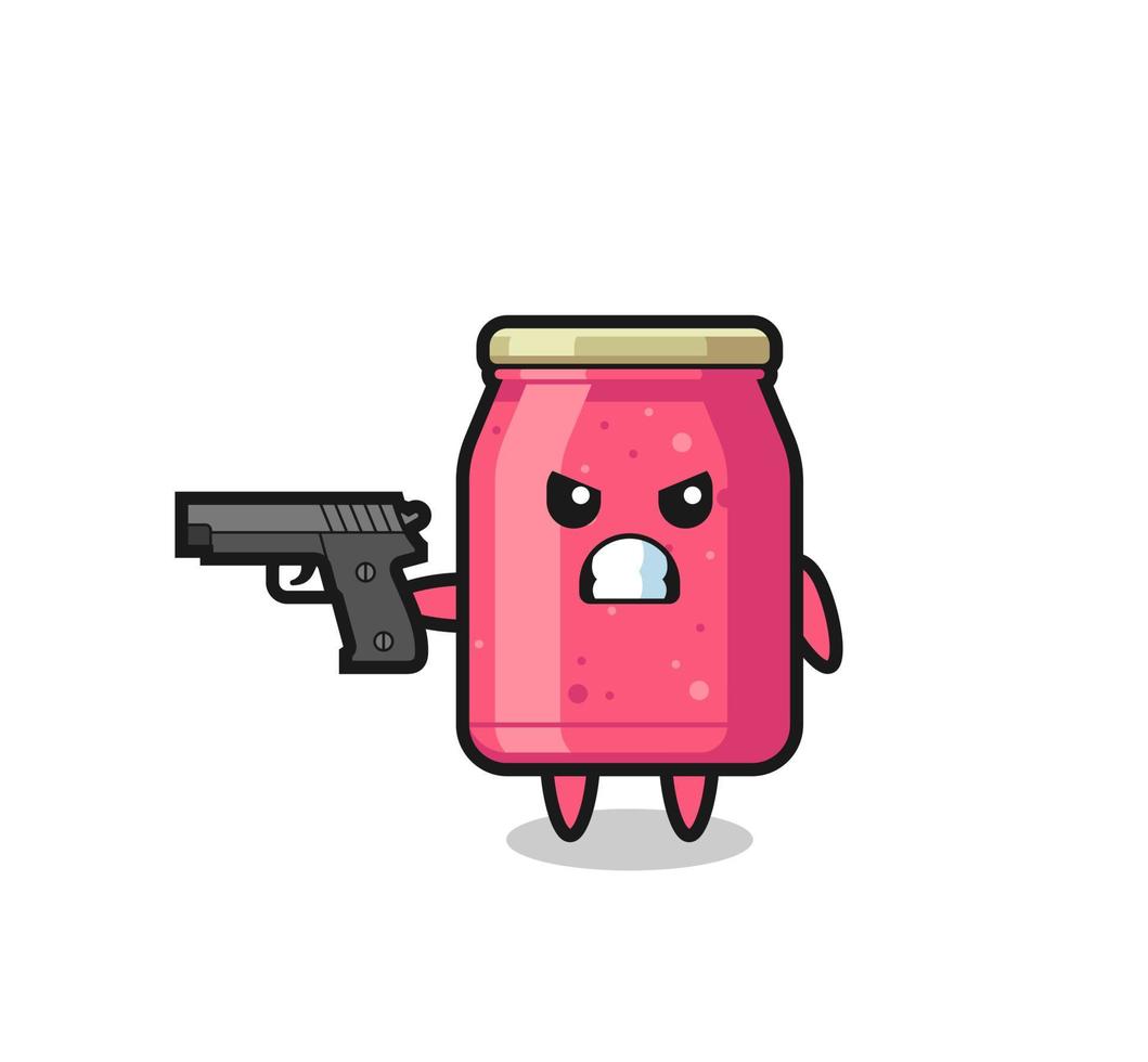 the cute strawberry jam character shoot with a gun vector