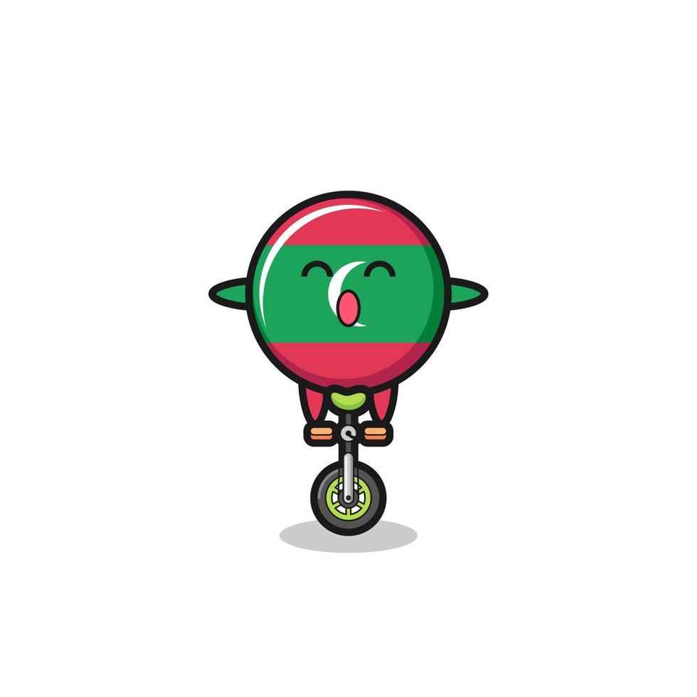 The cute maldives flag character is riding a circus bike vector