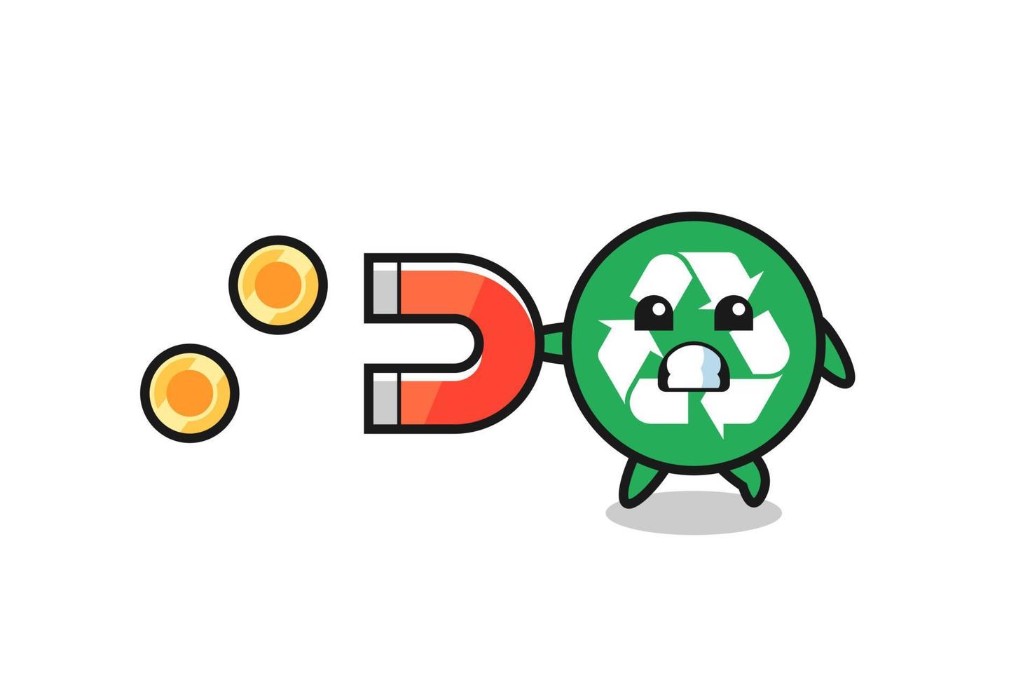 the character of recycling hold a magnet to catch the gold coins vector