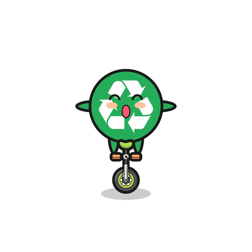 el lindo personaje de reciclaje está montando una bicicleta de circo vector