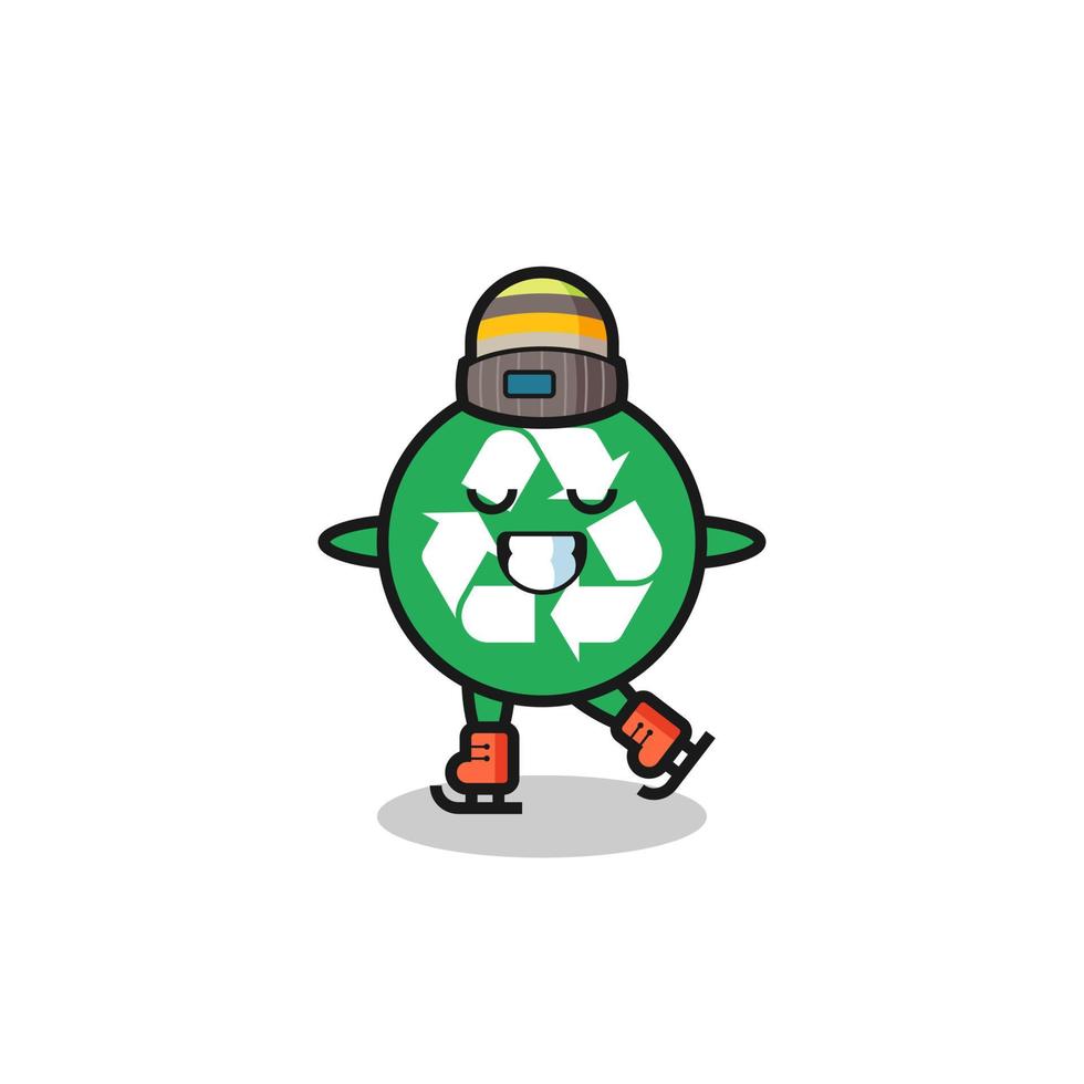 recycling cartoon as an ice skating player doing perform vector
