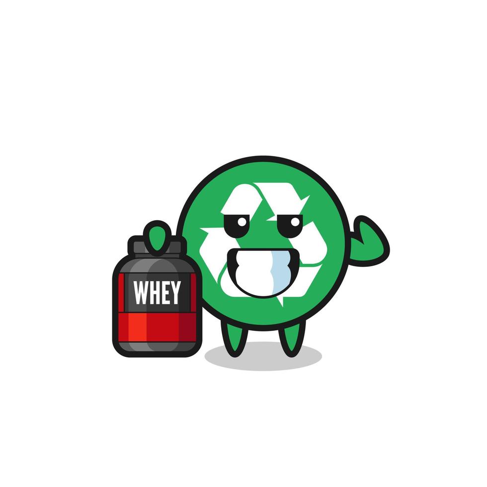 the muscular recycling character is holding a protein supplement vector