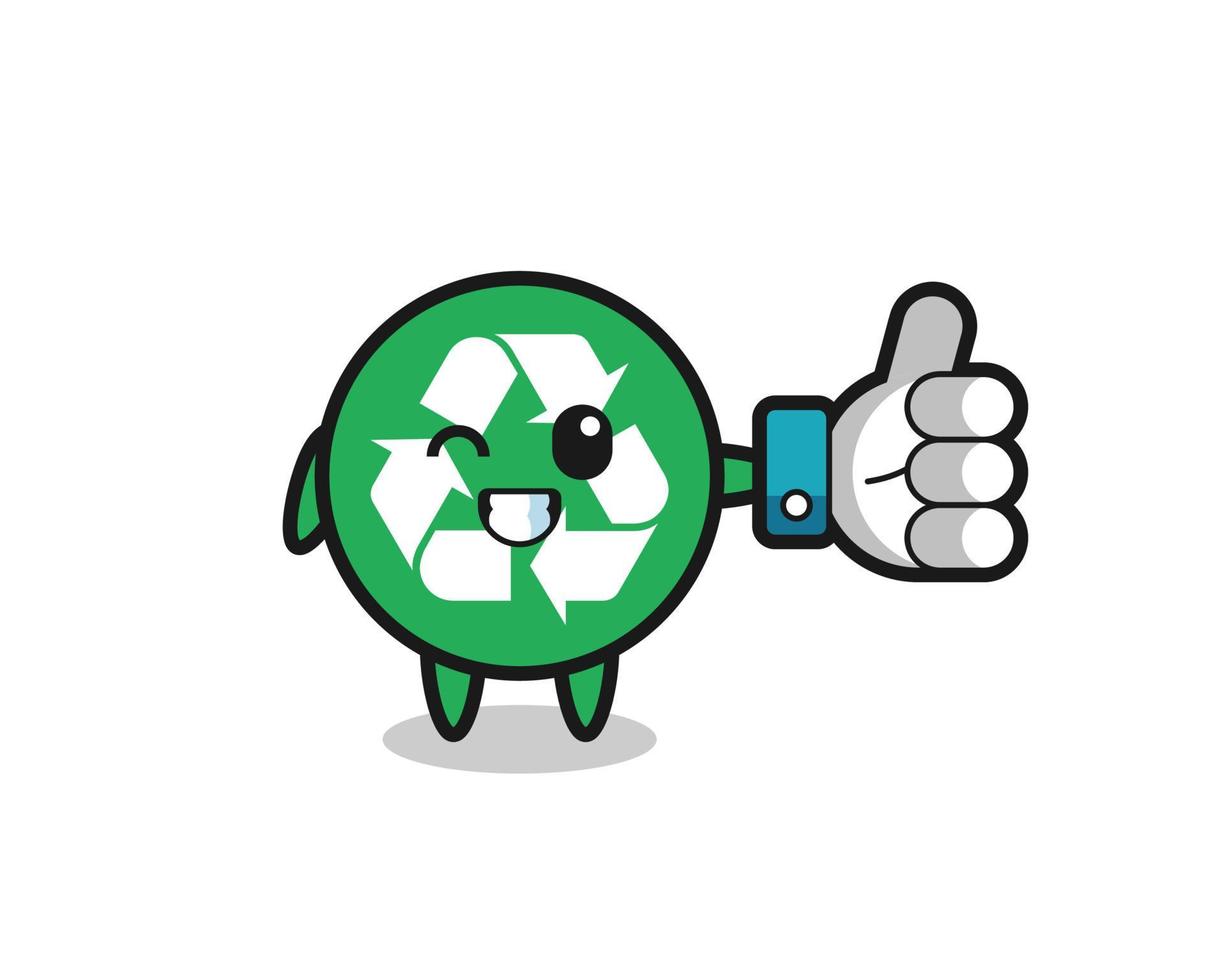 lindo reciclaje con el símbolo de aprobación de las redes sociales vector