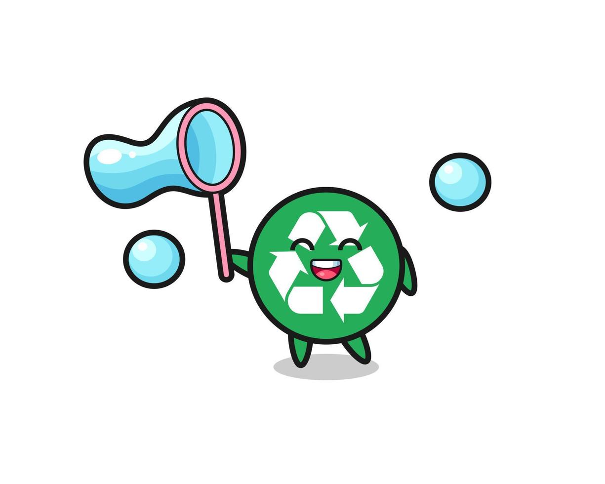 dibujos animados de reciclaje feliz jugando pompas de jabón vector