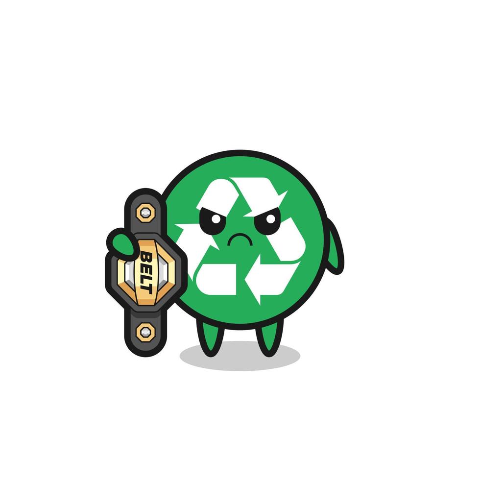 recycling mascot character as a MMA fighter with the champion belt vector