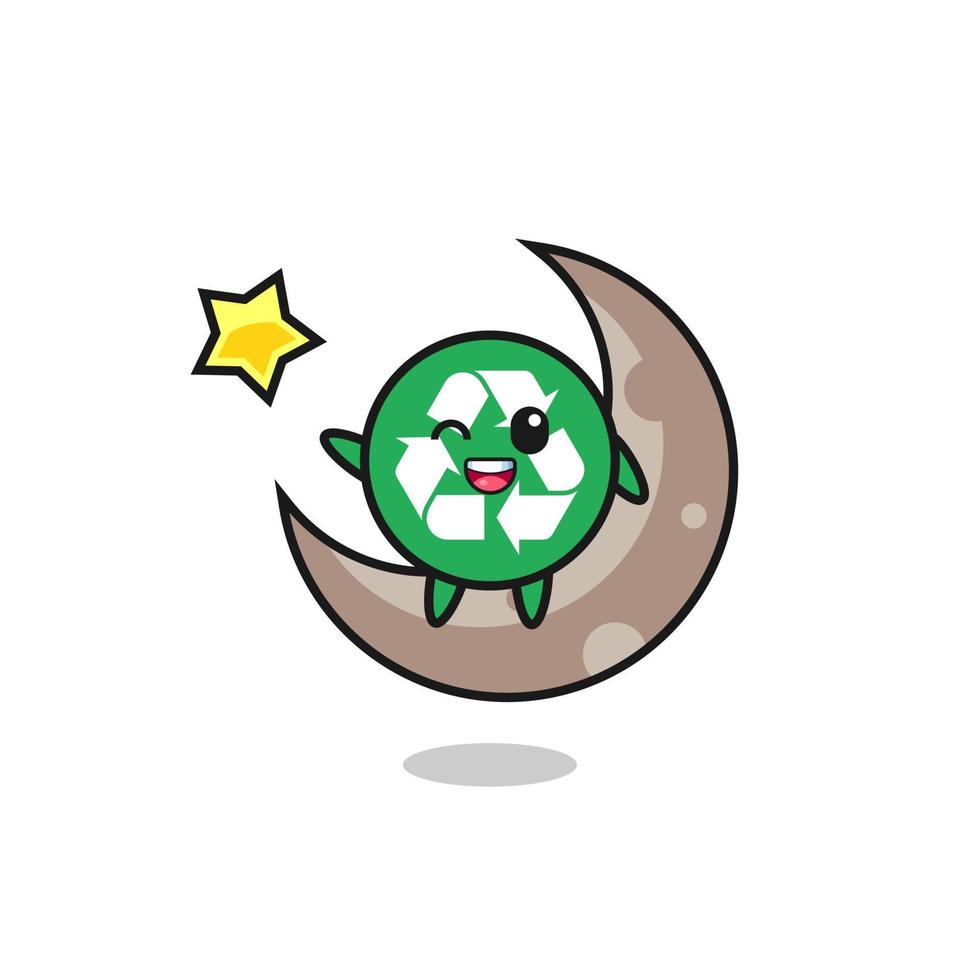 illustration of recycling cartoon sitting on the half moon vector