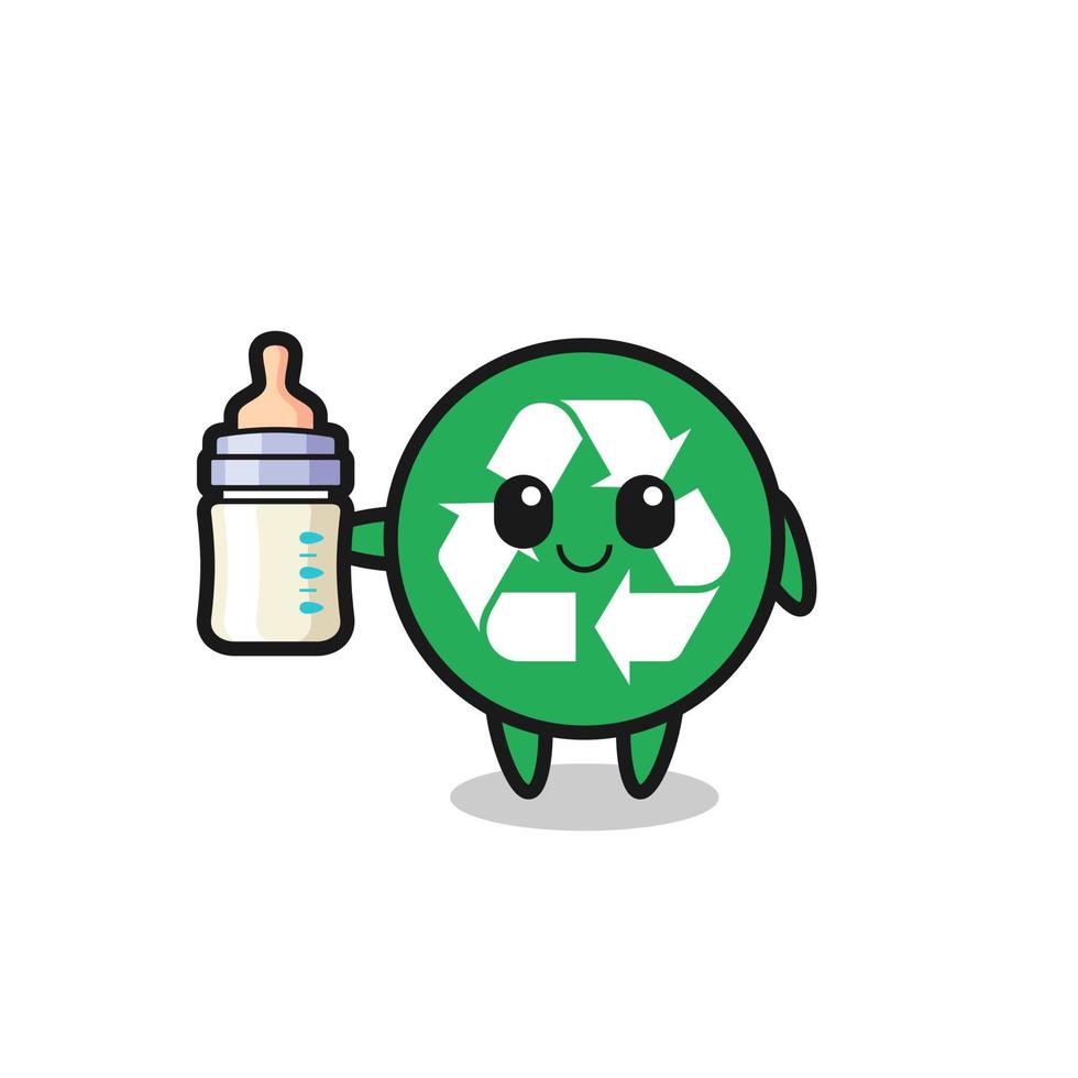 baby recycling cartoon character with milk bottle vector