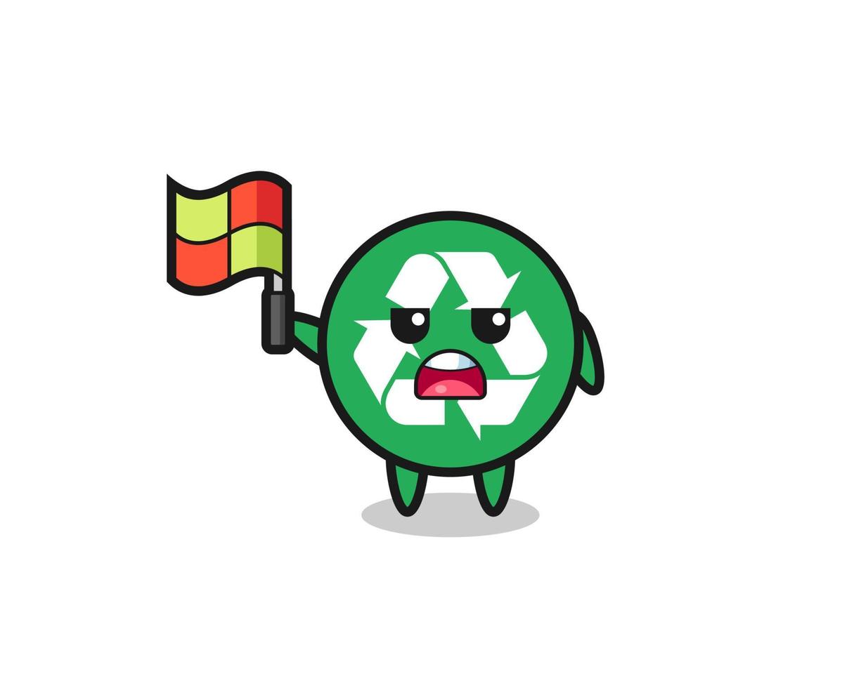 personaje de reciclaje como juez de línea levantando la bandera vector