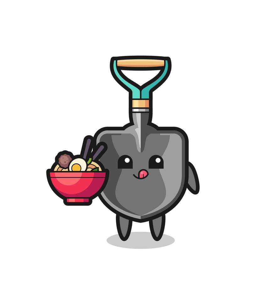 cute shovel character eating noodles vector