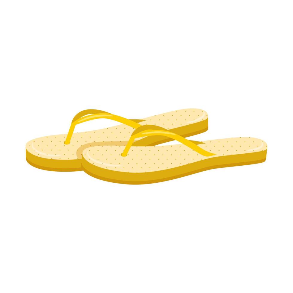Yellow summer, beach flip-flops, shoes for the sea and pool. A pair of women's open sneakers. Flat color vector illustration. Isolated on white.