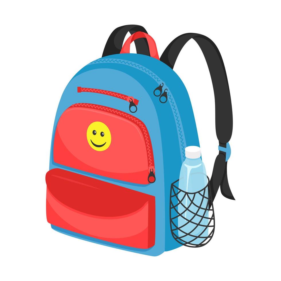 Urban backpack for everyday life and travel. An accessory for storing and carrying personal items. Closed backpack with pockets and zip locks. Flat color vector illustration. Isolated on white.