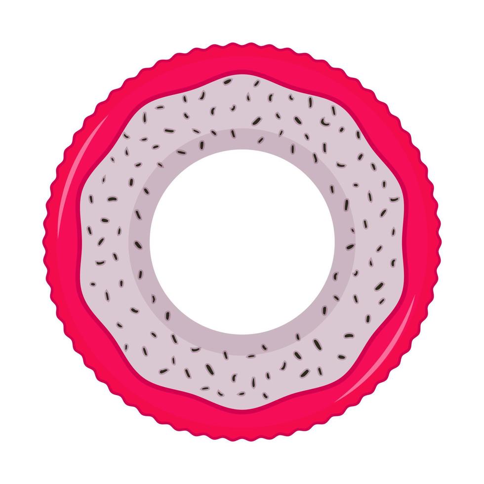 Lifesaving beach inflatable swimming circle in the shape of a dragon fruit. Top view. A summer accessory for holidays and recreation on the water. flat color vector illustration. Isolated on white.