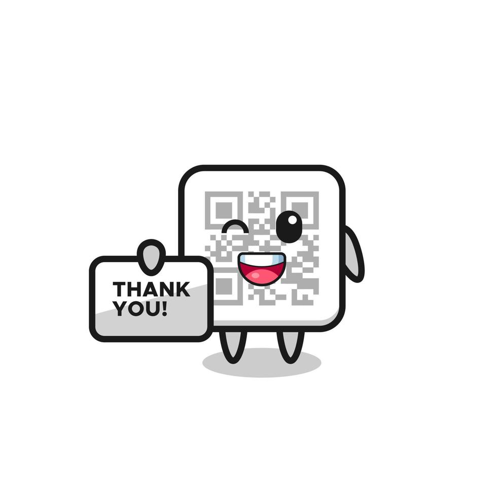 the mascot of the qr code holding a banner that says thank you vector