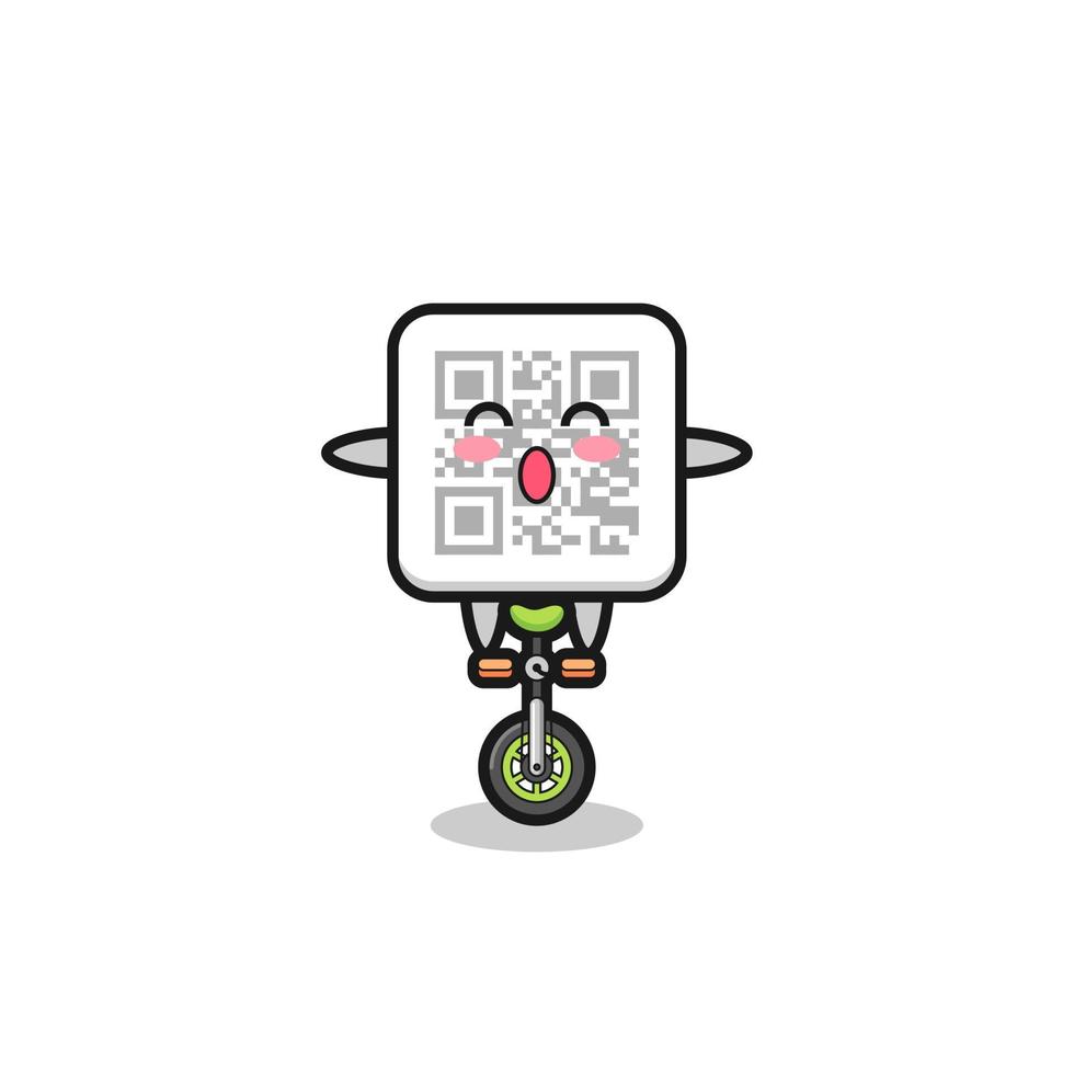 The cute qr code character is riding a circus bike vector