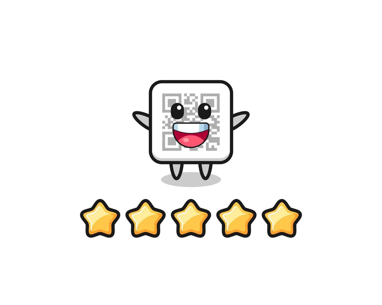 la ilustración de la mejor calificación del cliente, código qr lindo personaje con 5 estrellas vector