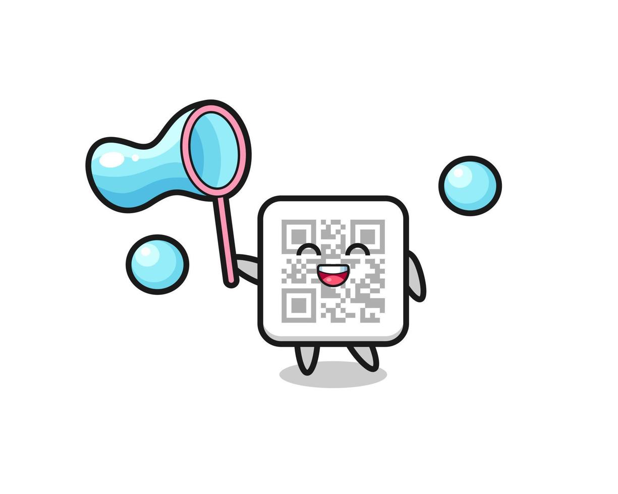 happy qr code cartoon playing soap bubble vector