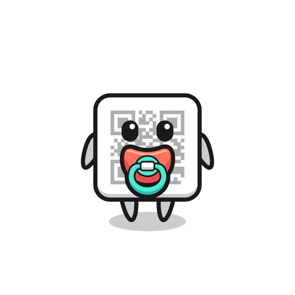 personaje de dibujos animados de código qr de bebé con chupete vector