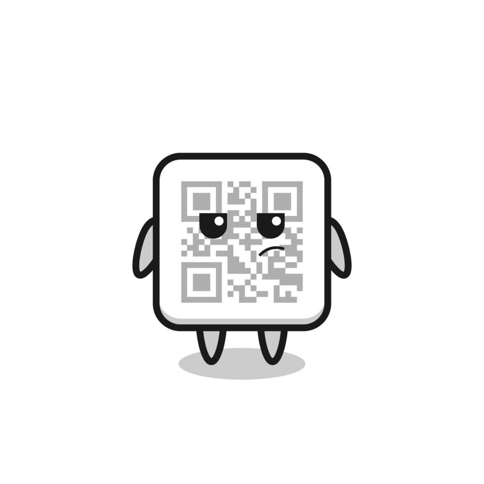 lindo personaje de código qr con expresión sospechosa vector