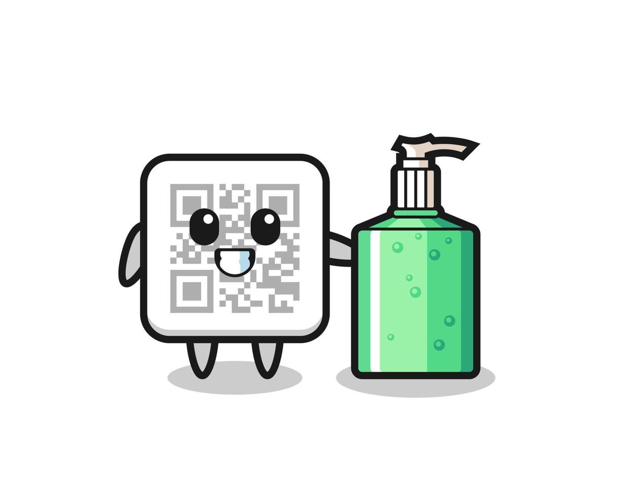 cute qr code cartoon with hand sanitizer vector