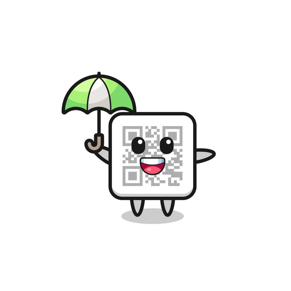 cute qr code illustration holding an umbrella vector