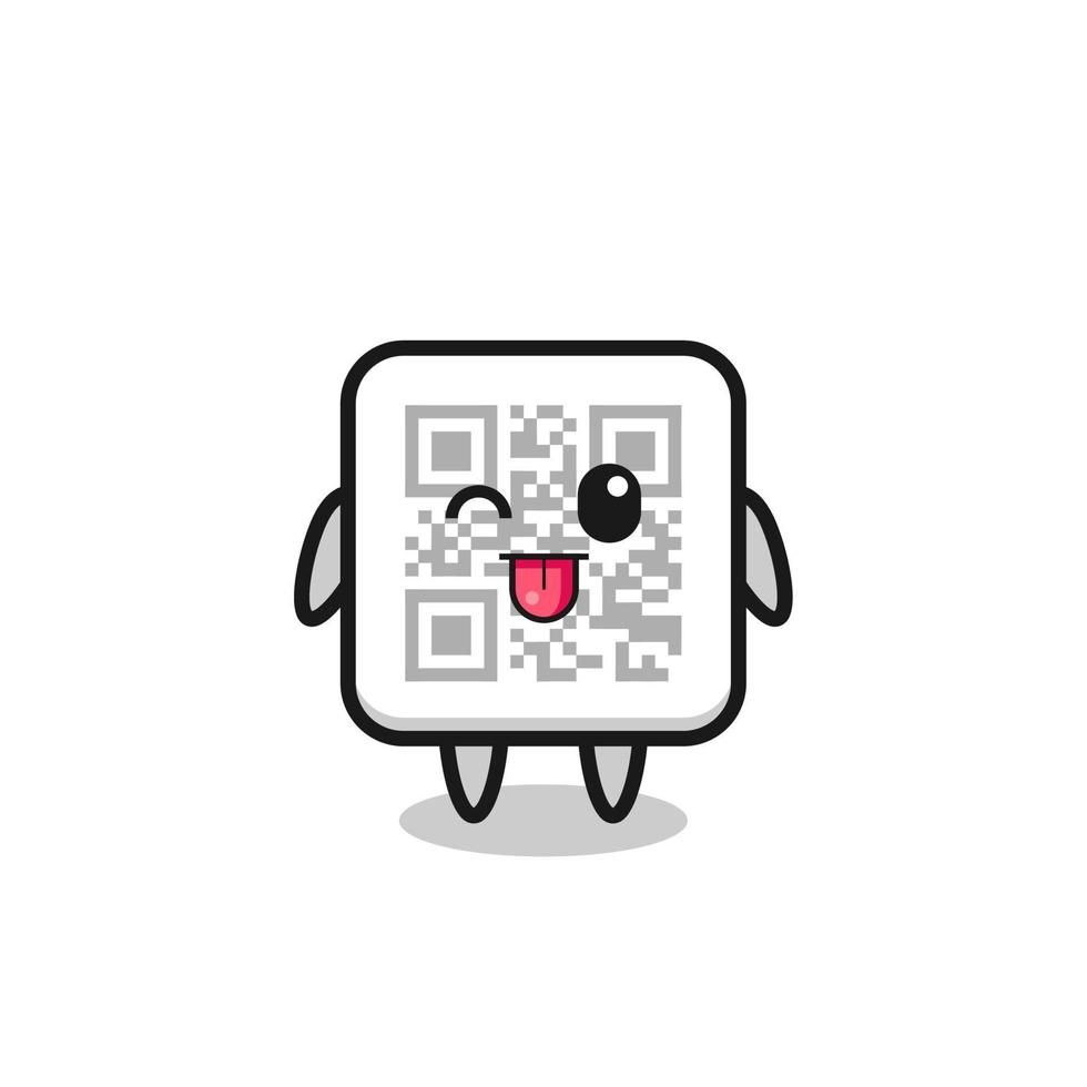 lindo personaje de código qr en dulce expresión mientras saca la lengua vector