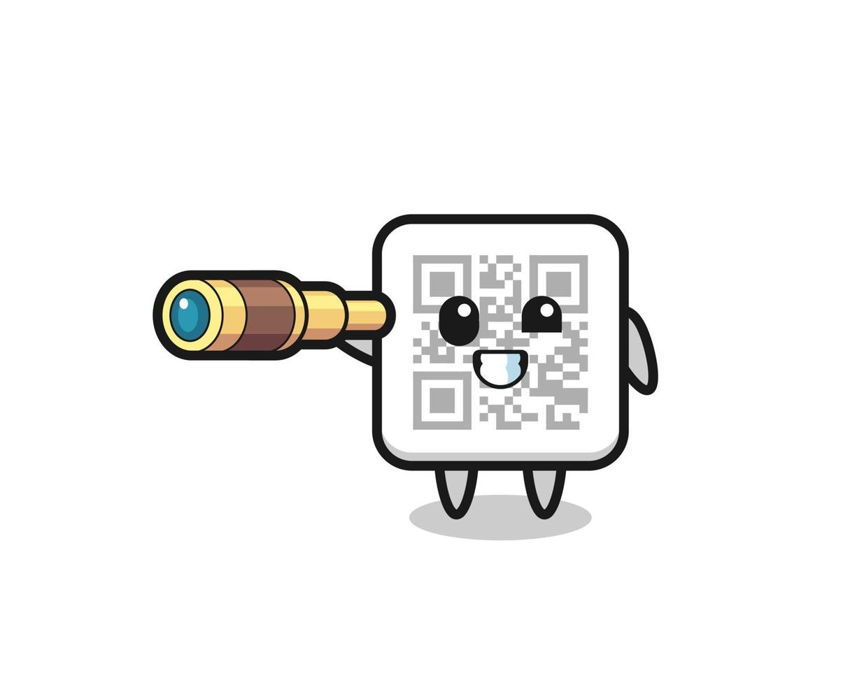 lindo personaje de código qr está sosteniendo un telescopio viejo vector