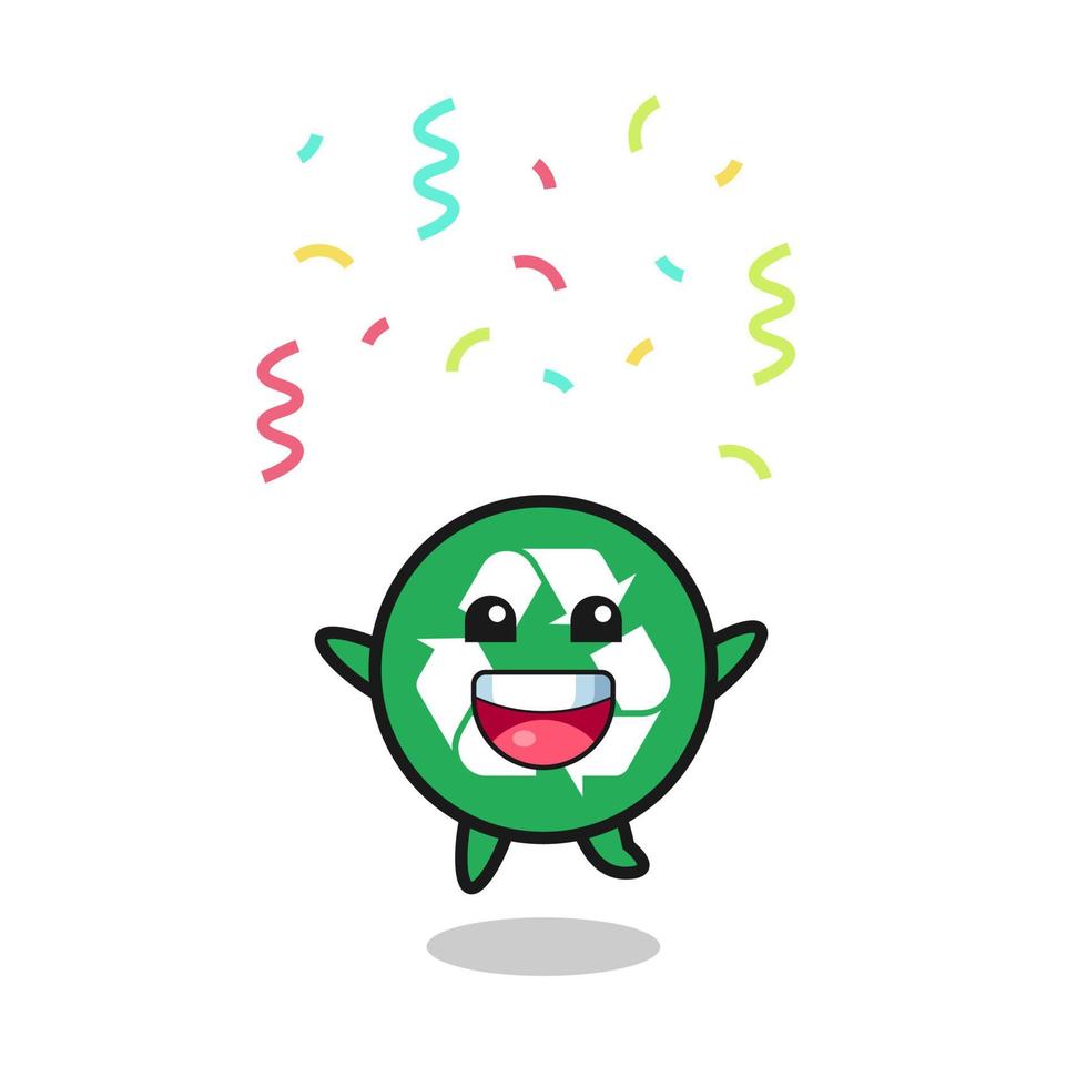 happy recycling mascot jumping for congratulation with colour confetti vector