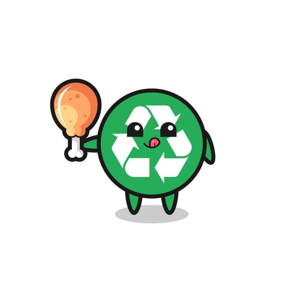 recycling cute mascot is eating a fried chicken vector