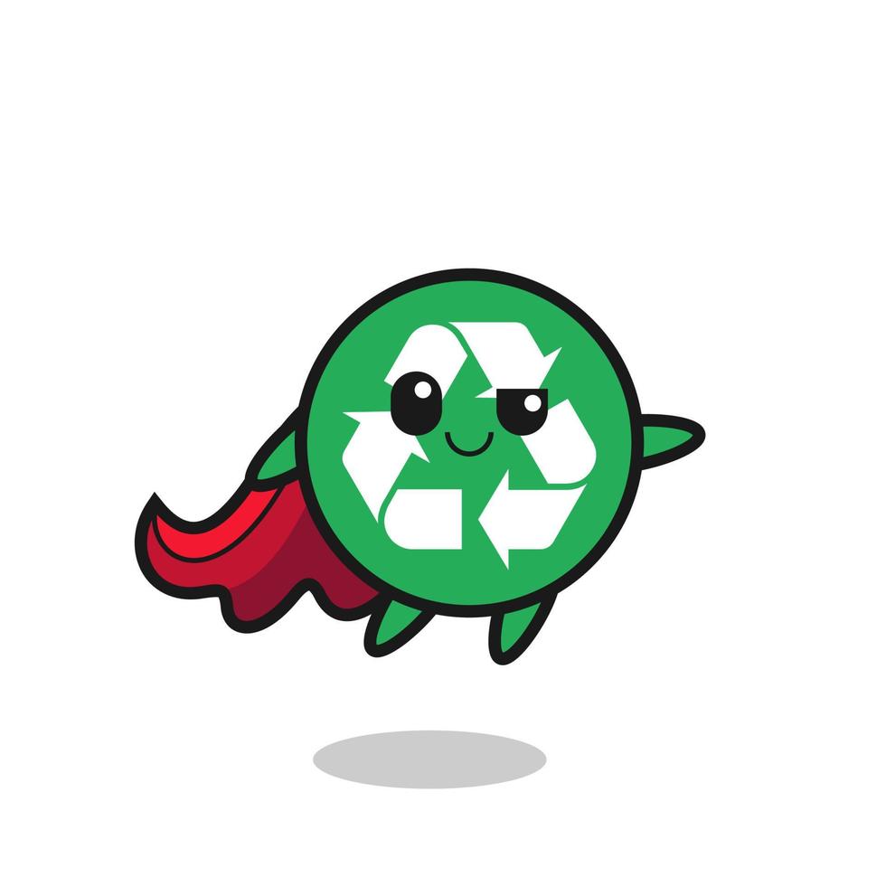 cute recycling superhero character is flying vector