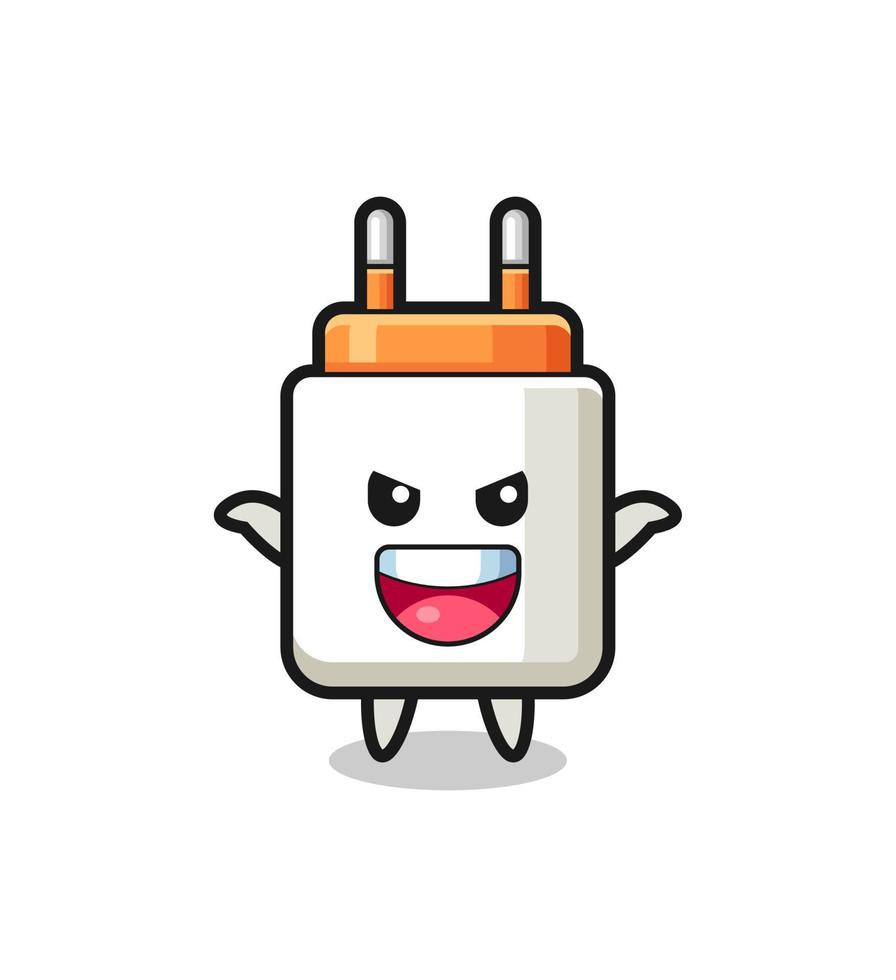 the illustration of cute power adapter doing scare gesture vector