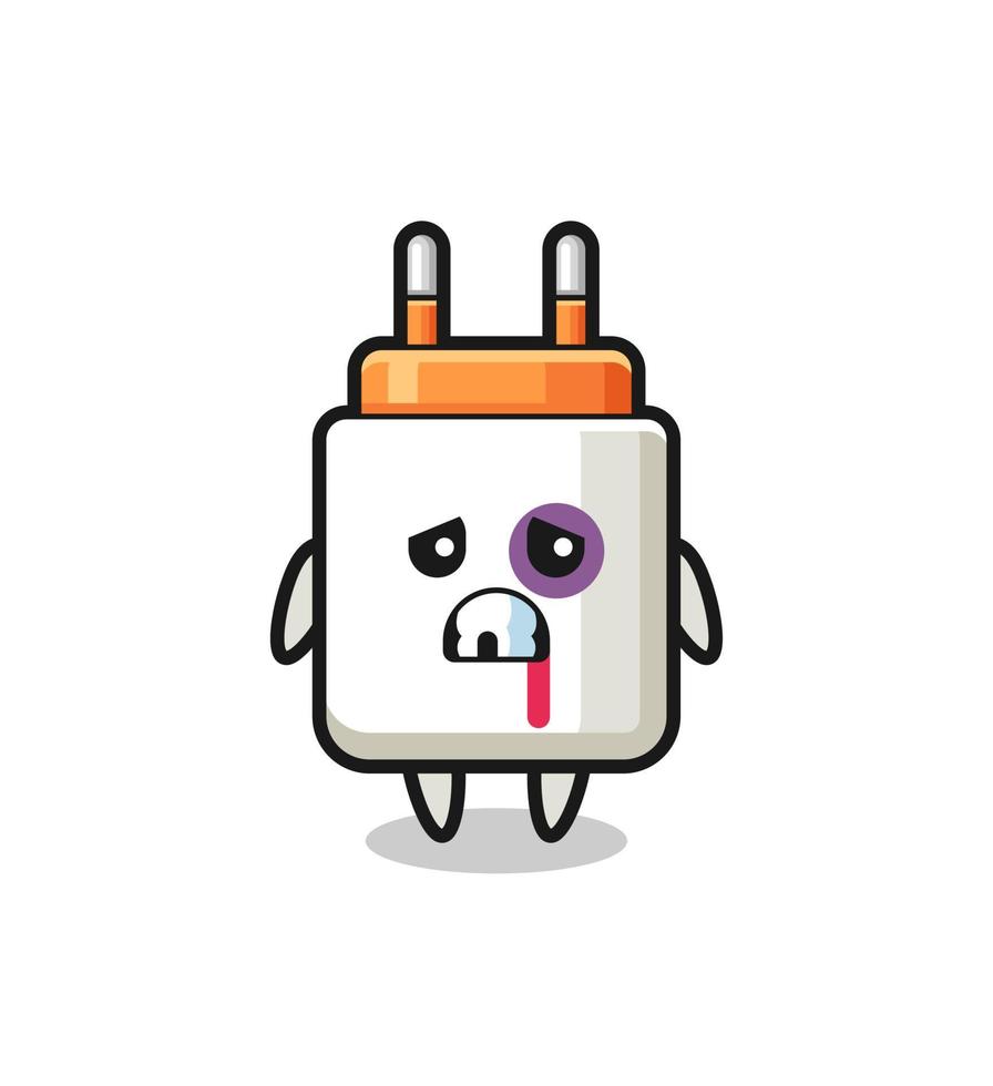 injured power adapter character with a bruised face vector