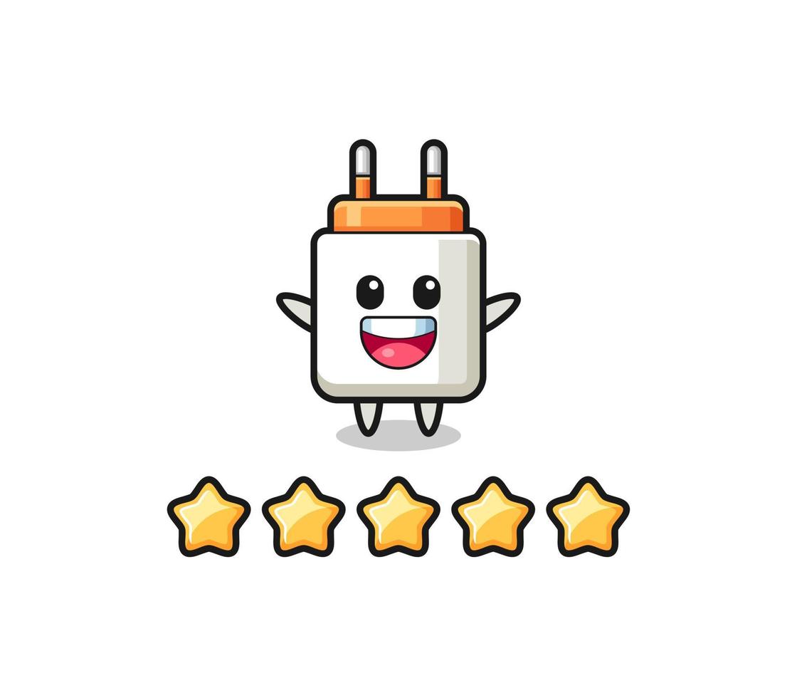 the illustration of customer best rating, power adapter cute character with 5 stars vector