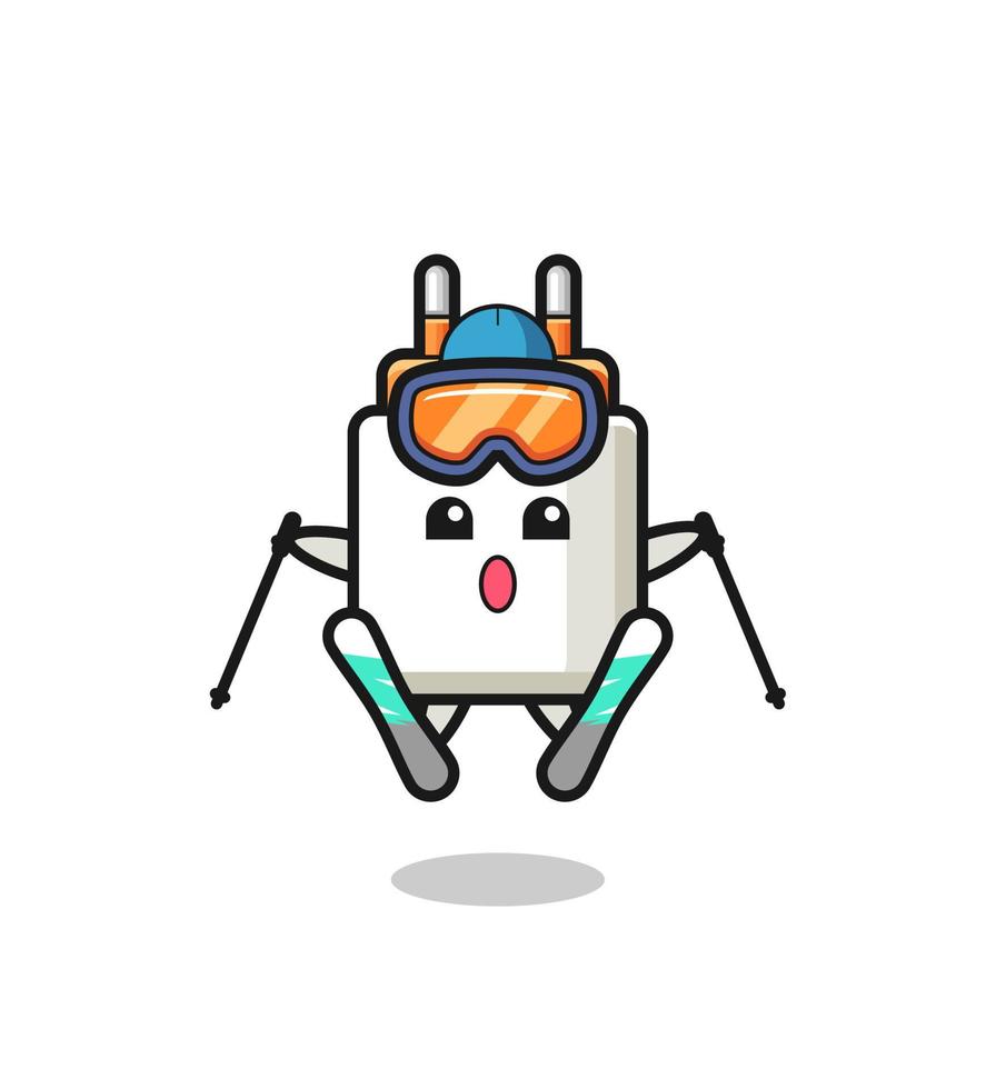 personaje de la mascota del adaptador de corriente como jugador de esquí vector