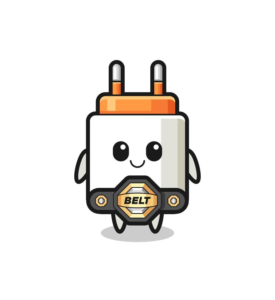 the MMA fighter power adapter mascot with a belt vector