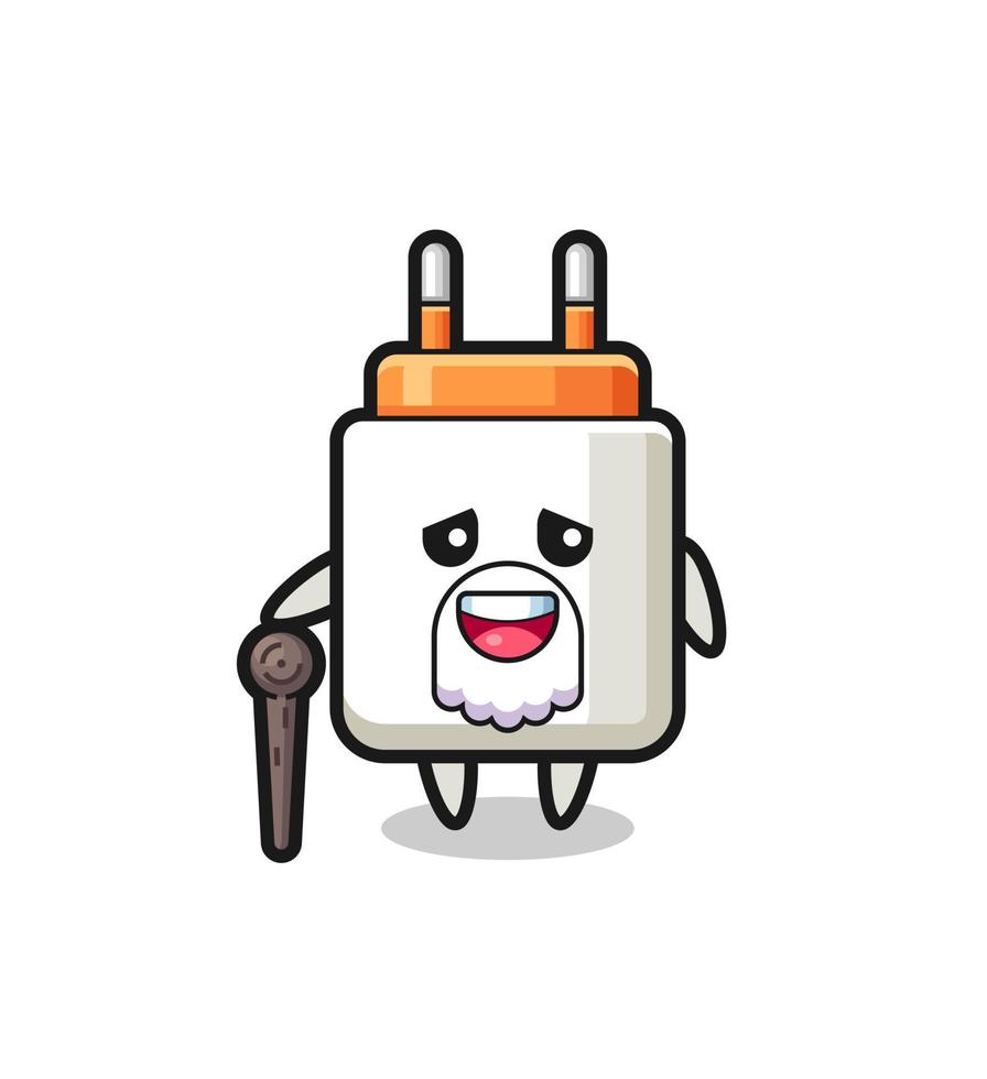 cute power adapter grandpa is holding a stick vector