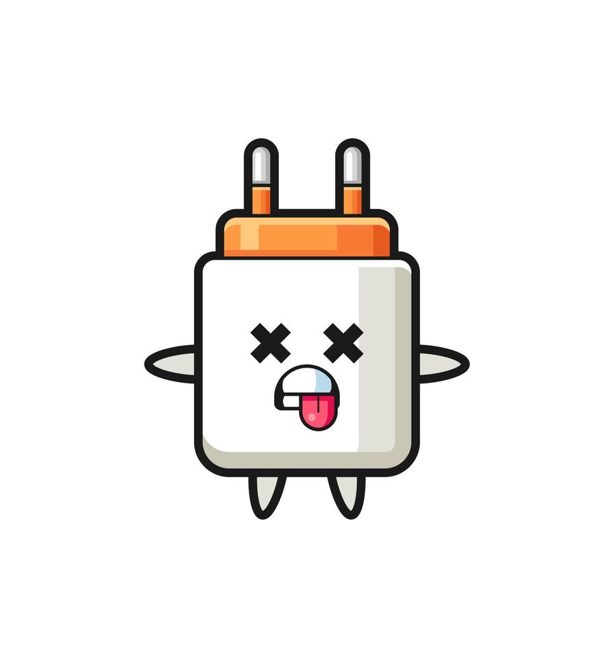 character of the cute power adapter with dead pose vector