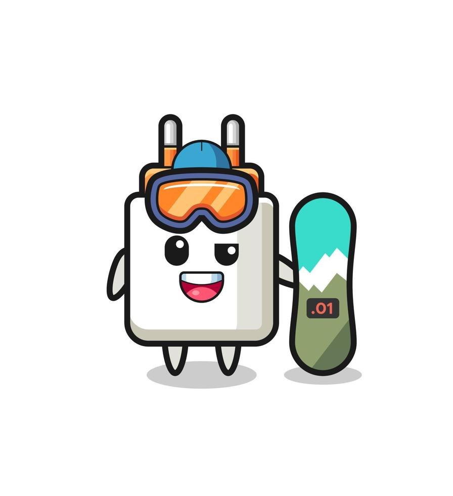 ilustración del personaje del adaptador de corriente con estilo de snowboard vector